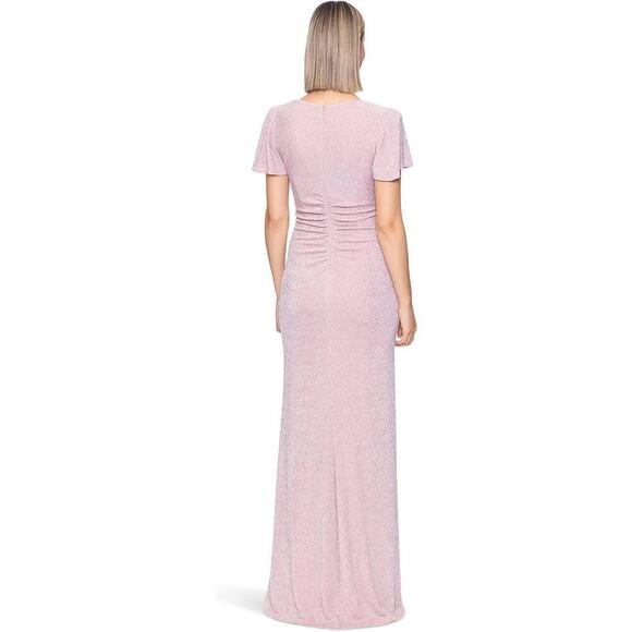Xscape Metallic Flutter-Sleeve Glitter Gown Rose Pink Size 16 NWT - Picture 2 of 9